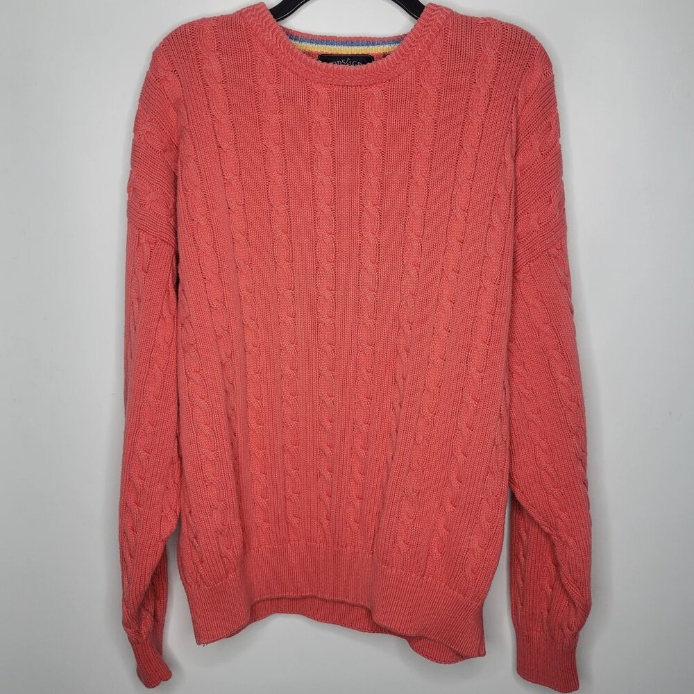 Vintage Woods & Gray Sweater Men's Sz XLCotton Cable Knit Coral Hong Kong